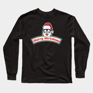 Sticker and Label Of  Penguin Character Design and Merry Christmas Text. Long Sleeve T-Shirt